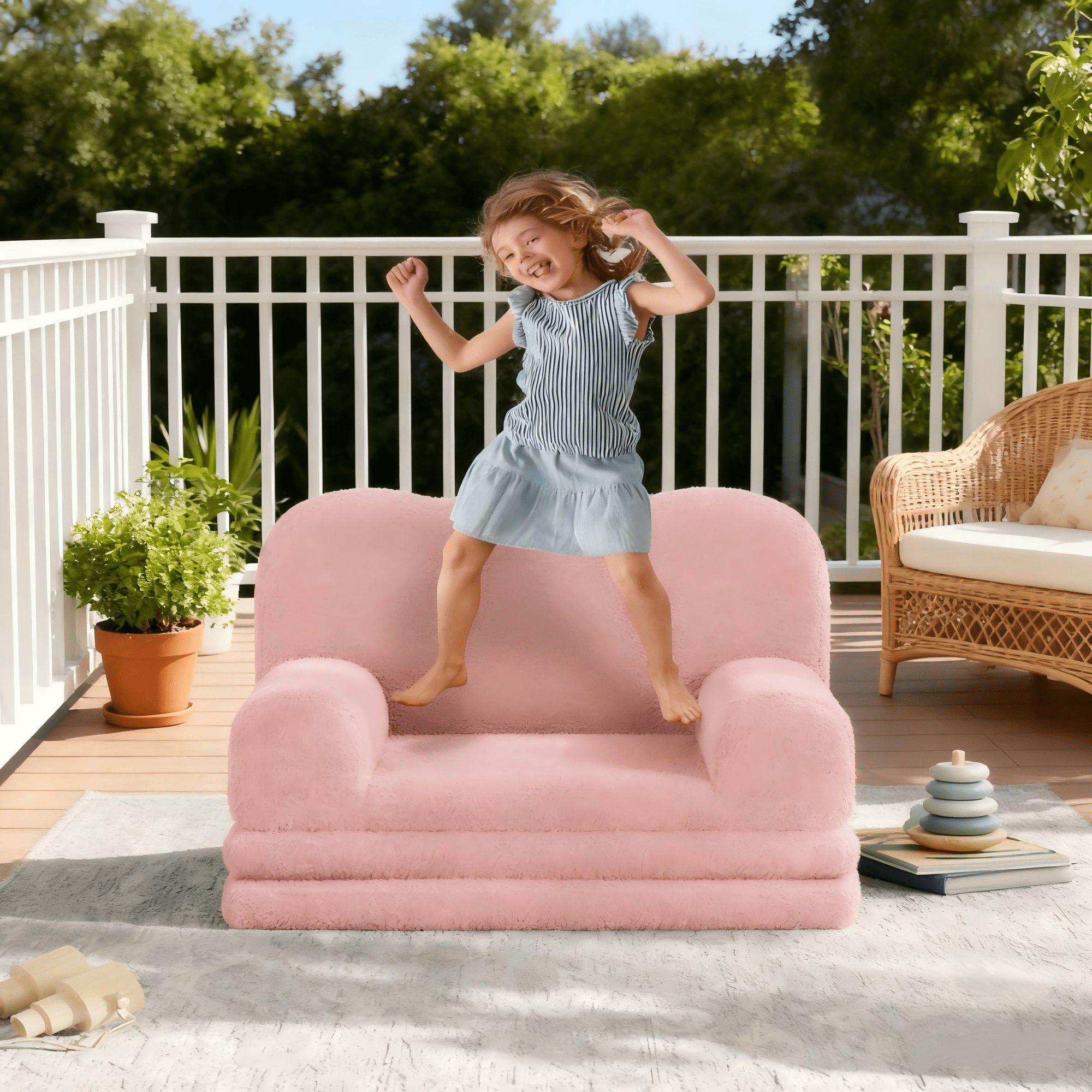 COZONY 2-in-1 Kids Couch, Convertible Toddler Sofa Chair, Fold-Out Teddy Fleece Lounger, Kid’s Sofa Bed