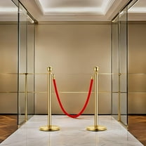 COZONY 2 pcs Gold Stanchion Post Set, 1 Red Velvet Ropes, 5 FT Red Carpet Crowd Control Barriers, Parties, Banks, Museums, Events