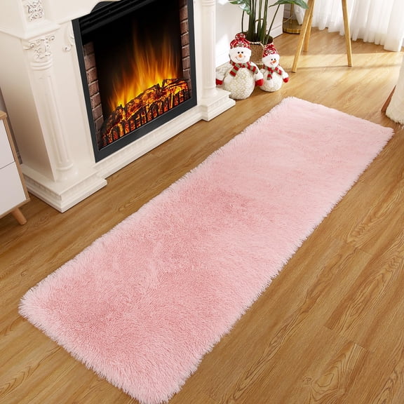 COZONY 2'x8' Fluffy Shag Runner Rug, Pure Light Pink, Ultra Soft Plush Non-Slip for Hallway, Kids Room