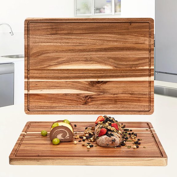 COZONY 20 x 15" Large Wood Cutting Board for Kitchen , 1.1" Thick with Side Handles and Juice Slots for Meat Cutting, Gravy Slots, Cheese Boards, Vegetables