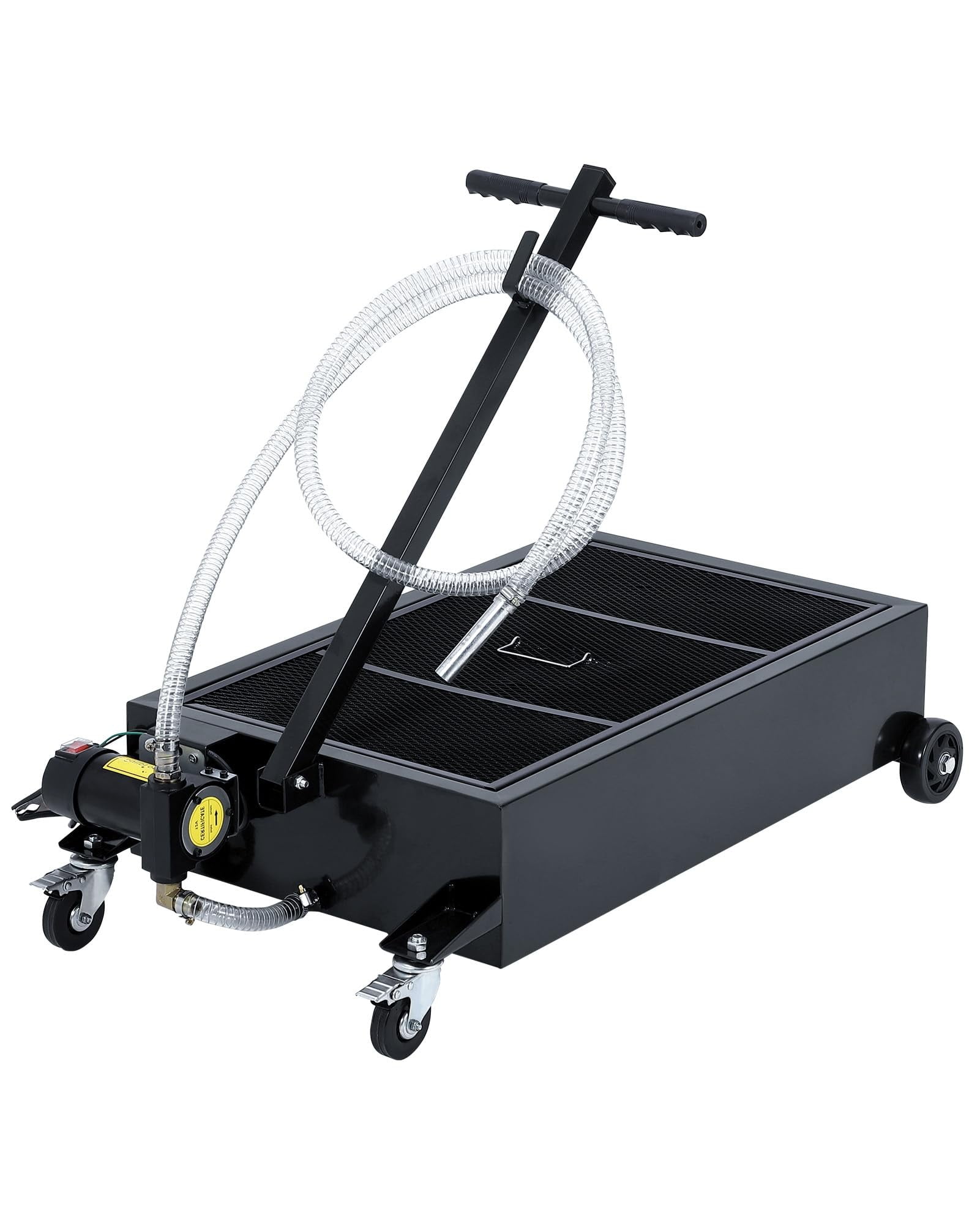 COZONY 25 Gallon Low Profile Oil Drain Pan w/ Folding Handle & Wheels, Oil Change Pan w/ 8FT Hose&12V Electric Pump,Black