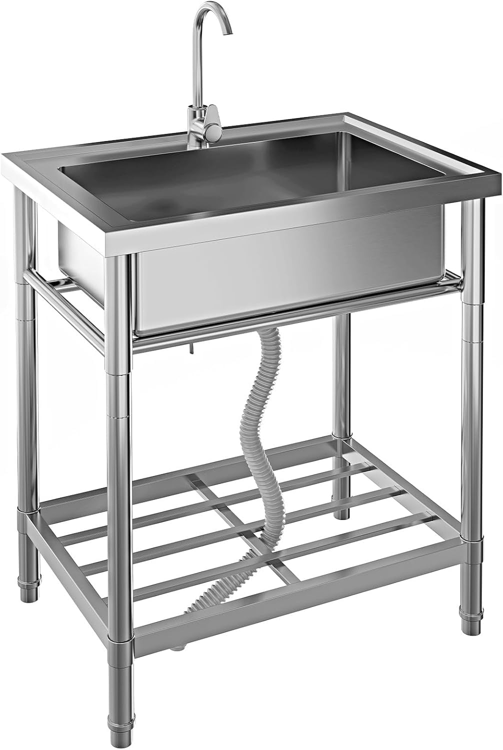 COZONY 28" Stainless Steel Utility Sink, Freestanding Kitchen Sink with Faucet, Storage Rack & Cold/Hot Water Pipe