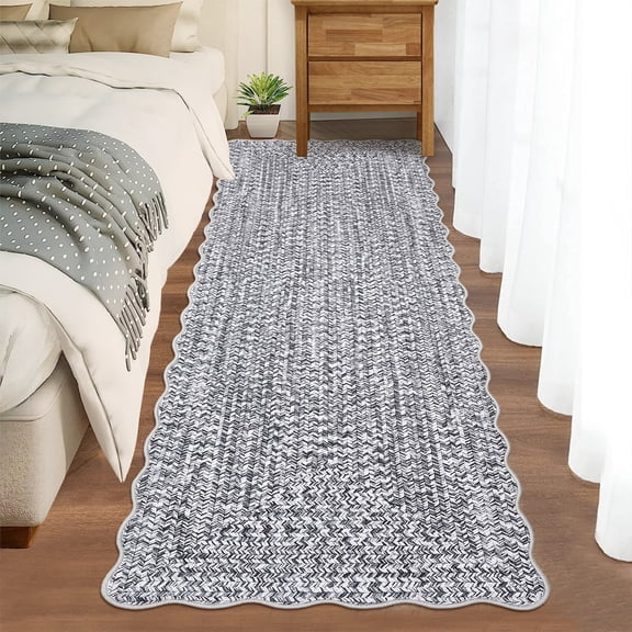 COZONY 2x6 Washable Runner Rug, Scalloped Non-Skid Low Pile Farmhouse Hallway Carpet for Kitchen, Entryway, Laundry and Bathroom, Gray