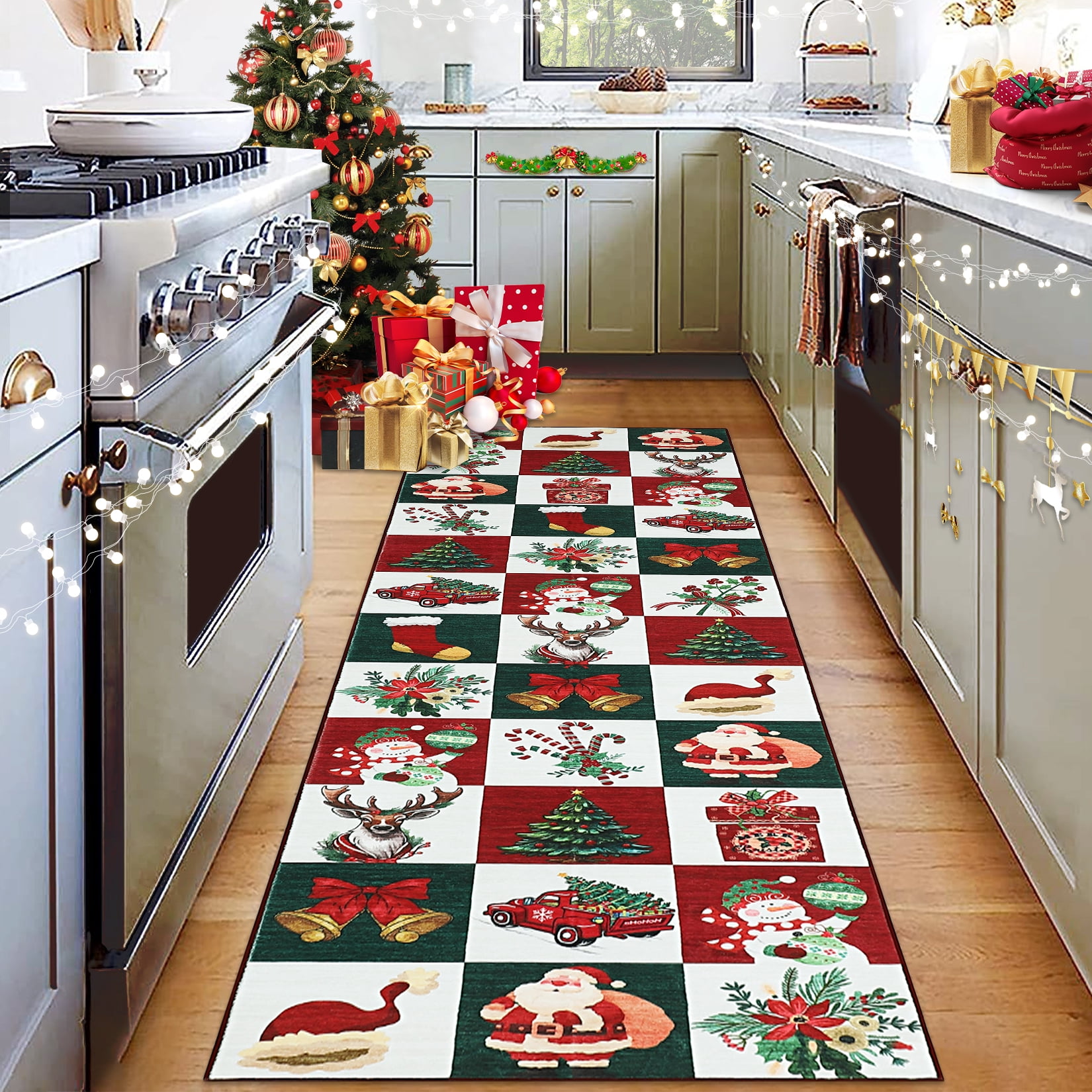 COZONY 2x6ft Christmas Runner Rug, Washable Holiday Hallway Mat with ...