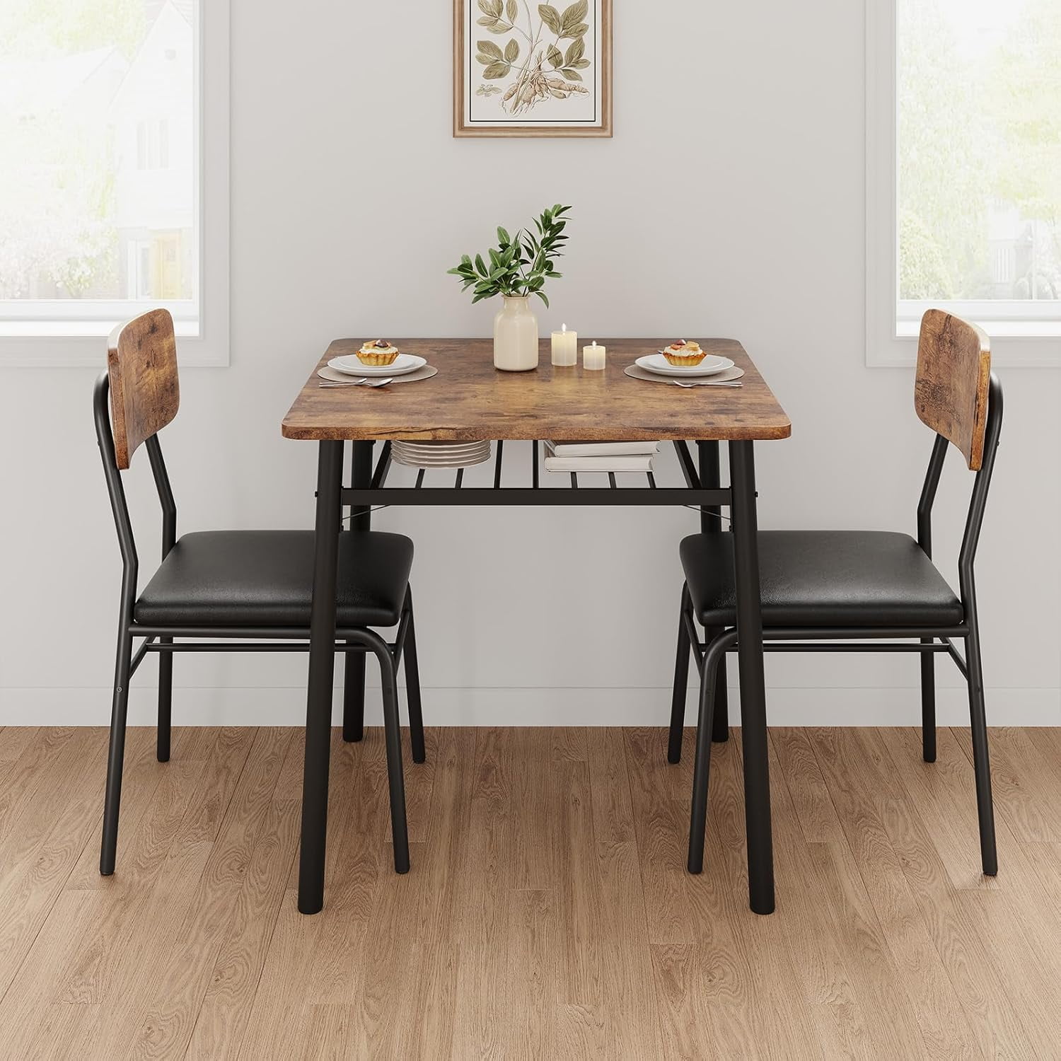 COZONY 3-Piece Small Dining Table Set for 2 with Storage & Upholstered ...