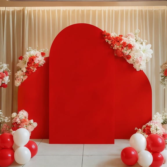 COZONY 3-Set Spandex Arch Backdrop Covers w/2*5ft &1*7ft boards, Wrinkle resistant & stretchable for round-top arches,Red