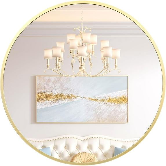 COZONY 30" Round Gold Bathroom Mirror, Stylish Over-Sink Mirror with Metal Frame, Small Wall Mirror for Entryway, Vanity, Bedroom
