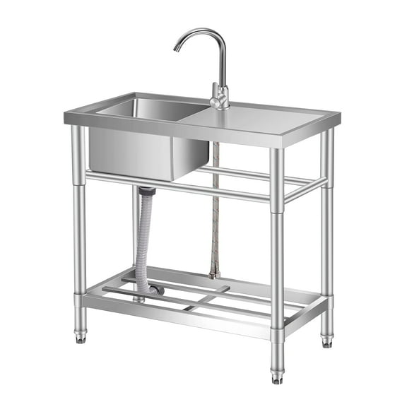 COZONY 30" Stainless Steel Utility Sink, Freestanding Kitchen Workstation with Faucet & Storage Rack & Hot/Cold Water Lines