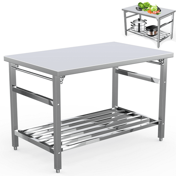 COZONY 30" X 48" Food Prep Worktable, NSF Stainless Steel Folding Workbench with Adjustable Shelf, Utility Table for Restaurant, Kitchen, Garage