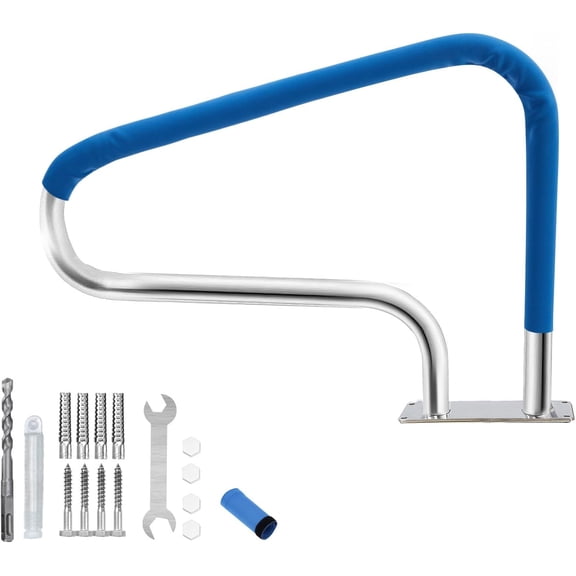 COZONY 32x22.5" Pool Handrail, Stainless Steel with Blue Grip, 375 lbs Capacity, Secure for Inground Pools, Home, Water Parks