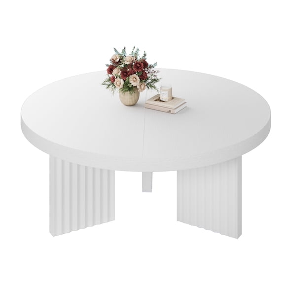 COZONY 33.4" Small Round Coffee Table with 1.3" Thick Top and Fluted Legs, Circle Center Table for Living Room, Bedroom,White