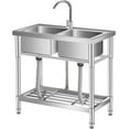 thumbnail image 1 of COZONY 33" Stainless Steel Utility Sink, Freestanding Laundry Workstation with Faucet & Storage Rack & Hot/Cold Water Lines, 1 of 7