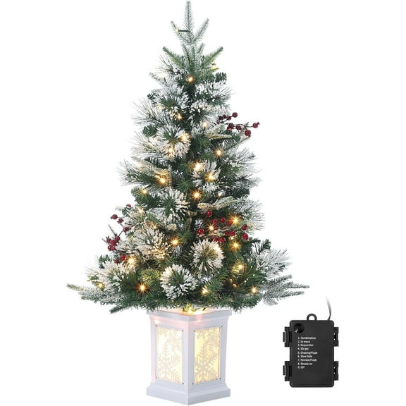 COZONY 3ft Pre-Lit Fiber Optic Christmas Artificial Tree, 78 Warm LEDs & 8 Modes, Mini Xmas Tree w/ Battery Operated Timer, Party Decorations in Home, Office, Porch, 1 pc
