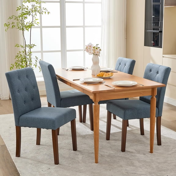 COZONY 4 PCS Linen Upholstered Dining Chairs Set, Classic Parsons Accent Chairs with Walnut Finish Legs, 250 Lb Capacity,Blue