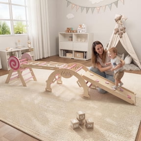 COZONY 4-in-1 Wooden Triangle Set for Toddlers 1-3. Indoor Climbing Toys with Ramp. Arch & Ladder