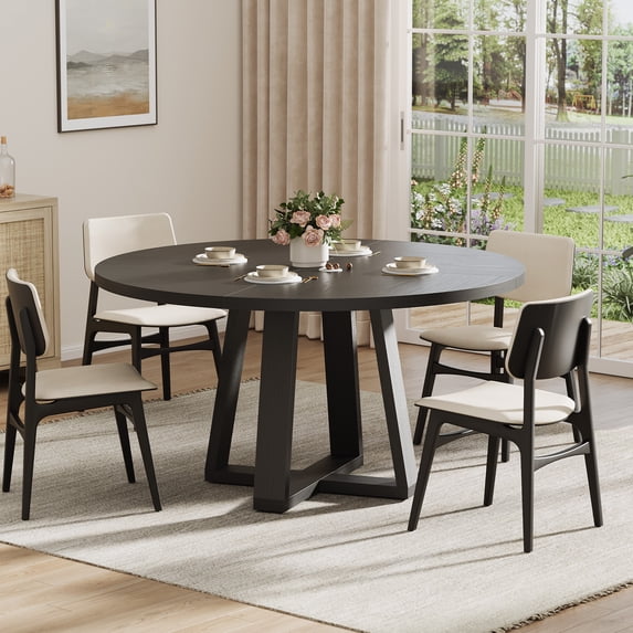 COZONY 47" Round Dining Table for 4-6, Farmhouse Wood Dinner Table with Sturdy Cross Base, Rustic Kitchen & Living Room Furniture, Black (Table Only)