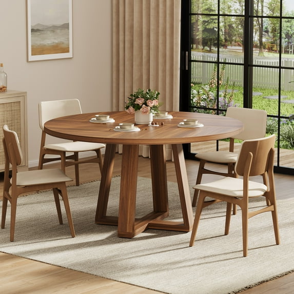 COZONY 47" Round Dining Table for 4-6, Farmhouse Wood Dinner Table with Sturdy Cross Base, Rustic Kitchen & Living Room Furniture, Brown (Table Only)