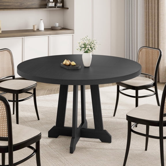 COZONY 47" Round Expandable Dining Table, Wooden Kitchen Table with Pedestal Base, Space-Saving Foldable for 4-6, Small to Medium Spaces,Black
