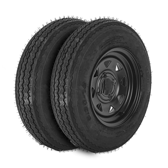 COZONY 5.30-12 Trailer Tires w/ 12" Rims, 4 Lug On 4" Pattern, 6PR Load Range C for Utility Trailers, 2-Pack