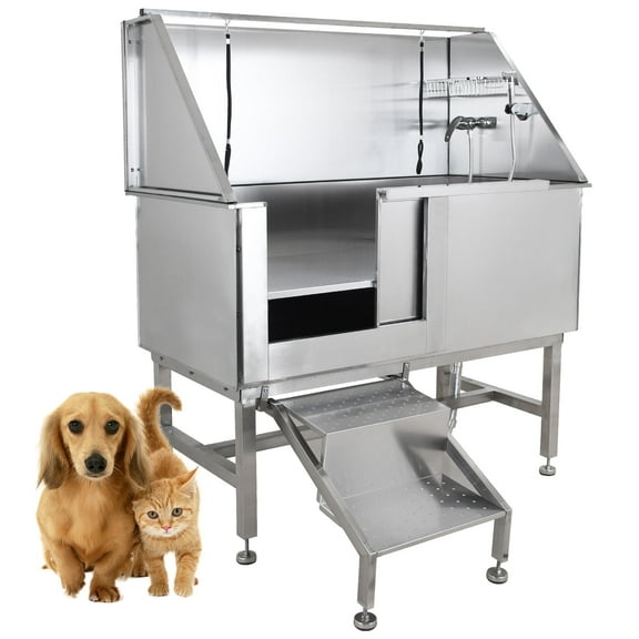 COZONY 50" Dog Grooming Tub with Left-Side Door Access, Professional Stainless Steel Pet Wash Station with Ramp, Faucet, Sprayer, Drain Kit