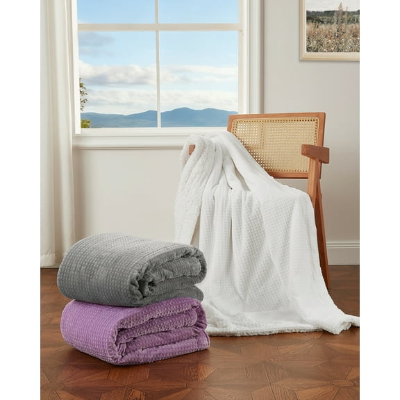 COZONY 50"x60" Electric Heated Blanket, Fast-Heating Waffle Flannel Throw, 4 Heating Levels, Dual Controller, Auto Shut-Off Timer, Machine Washable, Purple