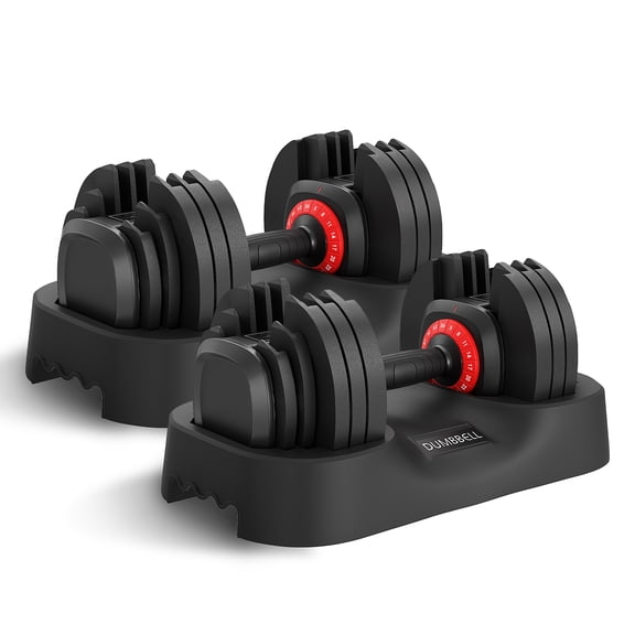 COZONY 56LBS Adjustable Dumbbell Set 2 Pair, Fast Adjust Free Weights with Anti-Slip Handle and Stable Tray