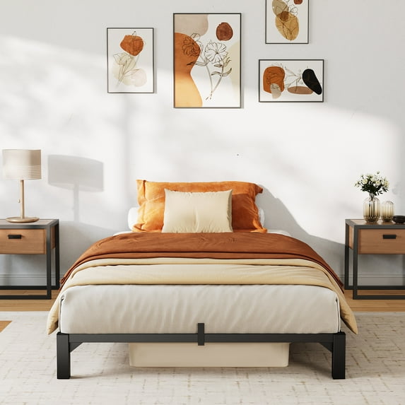 COZONY 6" Twin Size Metal Platform Bed Frame, Tool-Free Assembly, No Box Spring Needed, Noise-Reducing Slats