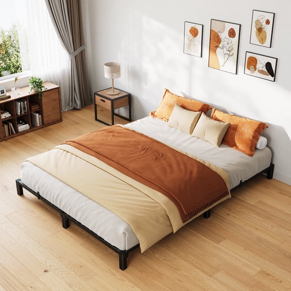 COZONY 6 inch Queen Metal Bed Frame w/ Storage Space, Heavy Duty Mattress Foundation No Box Spring Needed