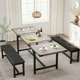 thumbnail image 1 of COZONY 63" Extendable Dining Table Set for 4–6 with 2 Upholstered Benches, Rectangular MDF Top, Metal Frame, 1 of 8