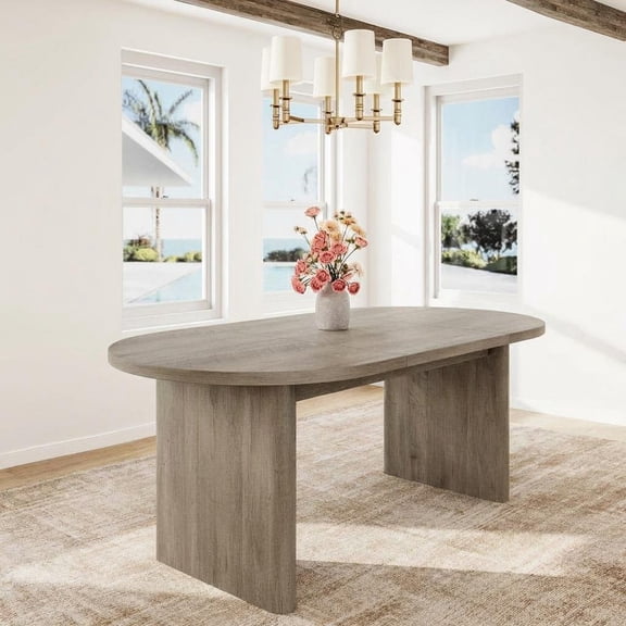 COZONY 63" Oval Dining Table, Farmhouse Kitchen Table with Sturdy Wooden Base, Large Dining Table for Living Room Office, Gray