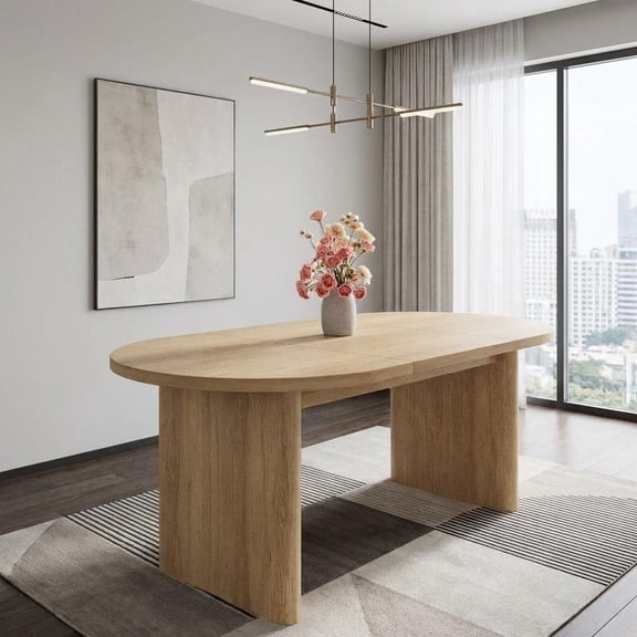 COZONY 63" Oval Dining Table, Farmhouse Kitchen Table with Sturdy Wooden Base, Large Dining Table for Living Room Office, Natural
