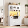 thumbnail image 1 of COZONY 68.7" Farmhouse Coffee Bar Cabinet with LED Light and Power Outlet, Kitchen Hutch with Drawers, Wine Rack for Dining Room, Living Room,White, 1 of 8
