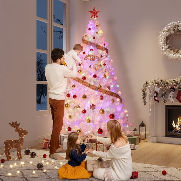 COZONY 6ft Pre-Lit Artificial Christmas Tree with 150 Lights and Snow Covered Tips & Pine Cones