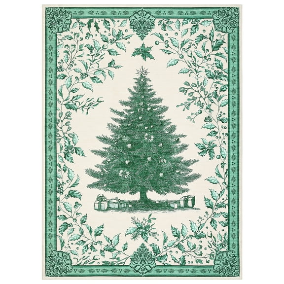 COZONY 6x9 Christmas Area Rug, Non-Slip Washable Large Rug, Xmas Tree Pattern, Ultra-Thin Soft Living Room Carpet, Green Holiday Decor