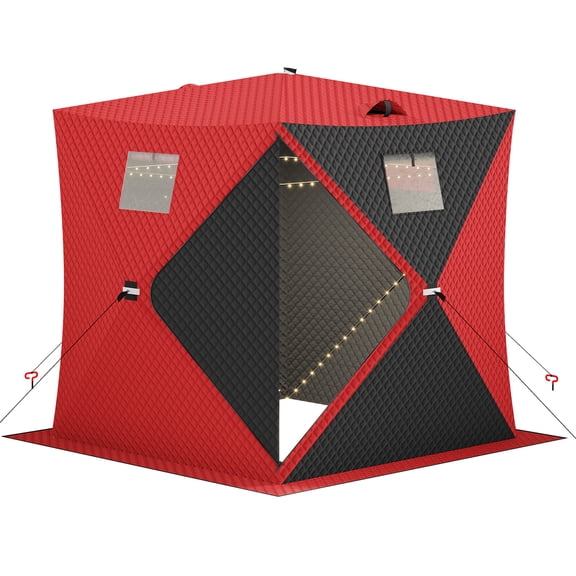 COZONY 70.8*70.8*77.74"Ice Fishing Tent w/ 15m LED Light Strip,battery box,Windproof Hub Design & Spacious Fishable Area