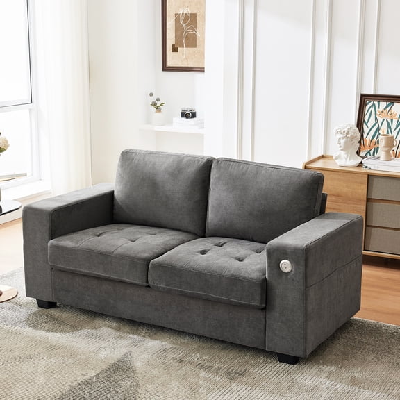 COZONY 70" Chenille Sectional Sofa for 2 w/ USB-C & USB, Side Pocket, Removable Covers, Living Room/Apartment