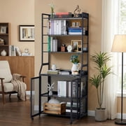COZONY 70 Industrial 2-in-1 Bookshelf Desk with Storage Shelves, Floor Standing Study Desk and Bookcase Combo for Home Office, Living Room,Black