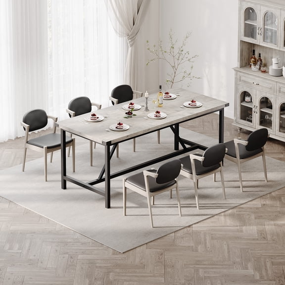 COZONY 71-Inch Rectangular Dining Table for 6, Wood Kitchen Table w/ Heavy Duty Metal Legs & Corner Protectors,Gray