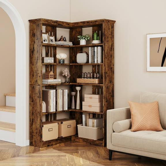 COZONY 72.8" Corner Bookshelf, L-Shape 5-Tier Bookcase, Large Storage Shelf for Living Room Bedroom