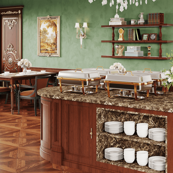 COZONY 8 QT 2 Pack Rectangle Alcohol Chafing Dish Buffet Set, Stainless Steel Chafer Food Warmer w/ Lid Holder