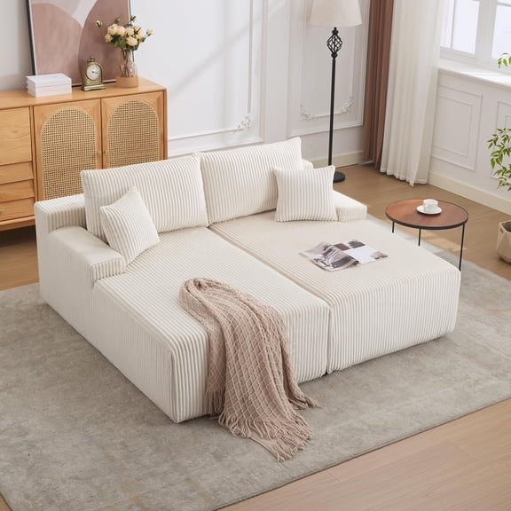 COZONY 80" Oversized Double Chaise Lounge with 4 Pillows, Cloud Plush Sofa Bed, Deep Seat, No Assembly Required, Corduroy Fabric,Beige