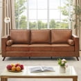 thumbnail image 1 of COZONY 81" Mid-Century Modern 3-Seater Faux Leather Sofa with Deep Seats, Stain-Resistant PU for Living Room, Apartment, Office,Brown, 1 of 9