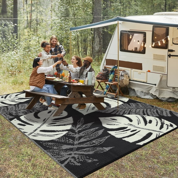 COZONY 8x10 Outdoor Rug, Reversible Waterproof Plastic Straw Patio Rug with Palm Leaf Pattern, Indoor Outdoor RV Mat for Patio Deck Balcony Camping