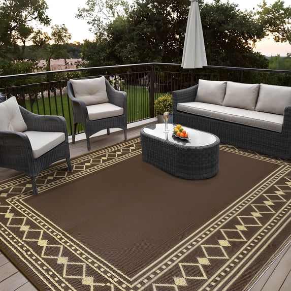 COZONY 8x10 Outdoor Rug Waterproof Reversible Plastic Straw Patio Mat for RV Deck Picnic Balcony Reversible