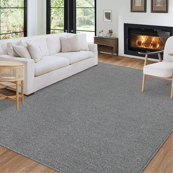 COZONY 9'x12' Washable Area Rug, Modern Textured Low-Pile Polypropylene Carpet, Stain Resistant Non-Slip Solid Accent Rug for Living Room, Gray