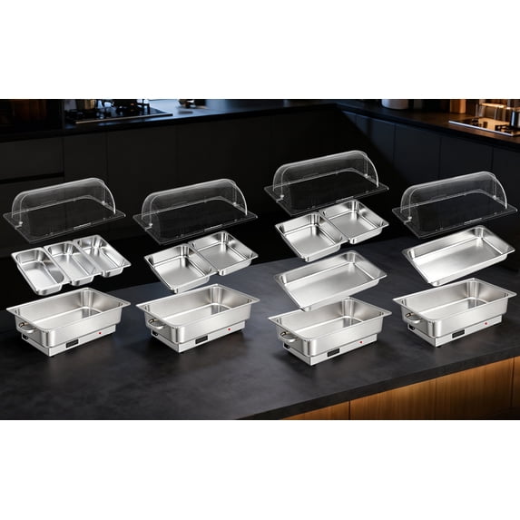 COZONY 9QT Electric Chafing Dish, Full Size Buffet Food Warmer w/ Adjustable Temperature Roll Top