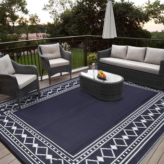 COZONY 9x12 Outdoor Rug Waterproof Reversible Plastic Straw Patio Mat for RV Deck Picnic Balcony Reversible