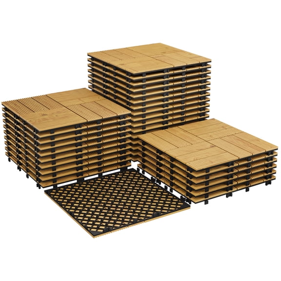 COZONY Acacia Wood Interlinked Deck Tiles – 33 Pack, 11.8" x 11.8", Non-Slip, Weather-Resistant Patio Flooring