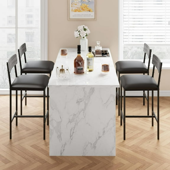 COZONY Barstools Set of 2, 37"H PU Upholstered Counter Bar Stools, Modern Armless Back Chairs, Kitchen, Living Room, Apartment, Dining Room, Pub, Gray