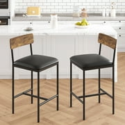 COZONY Barstools Set of 2, 37"H PU Upholstered Counter Bar Stools, Modern Armless Back Chairs, Kitchen, Living Room, Apartment, Dining Room, Pub, Retro Brown